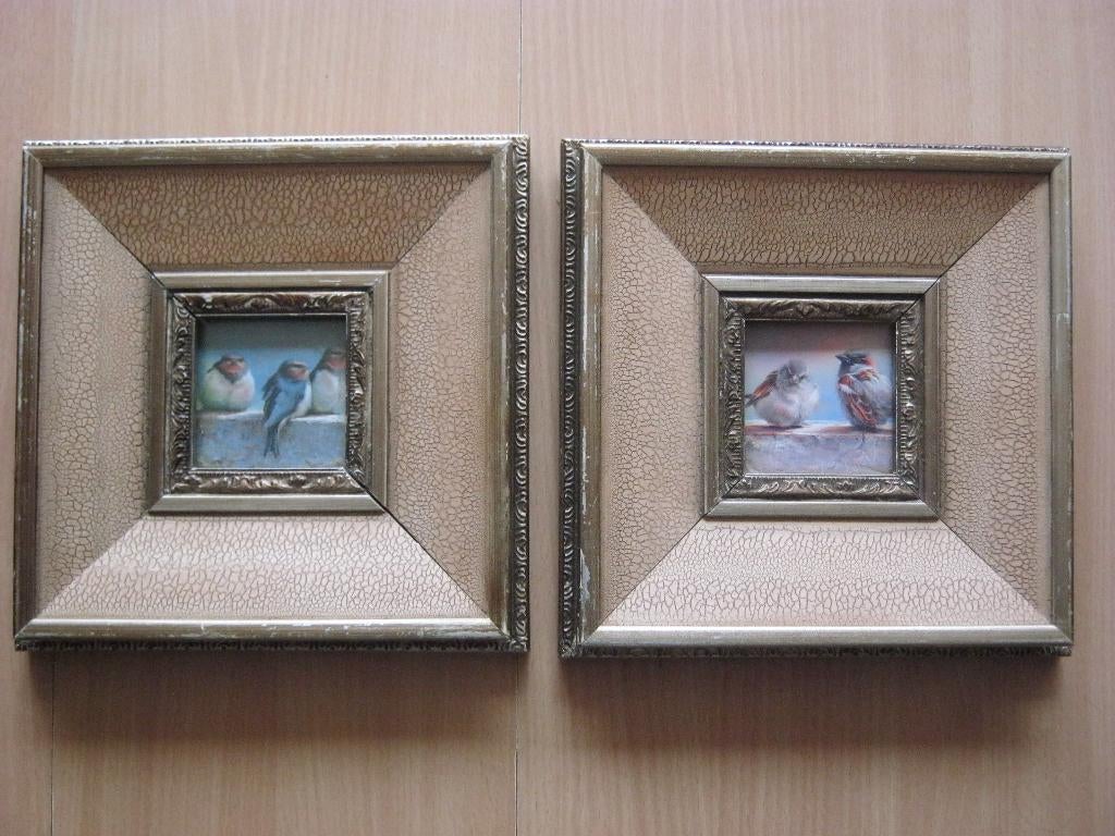 2 schilderij met vogels in lijsten. Riviera maison., Minder dan 50 cm, Ophalen of Verzenden, Zo goed als nieuw, Schilderij