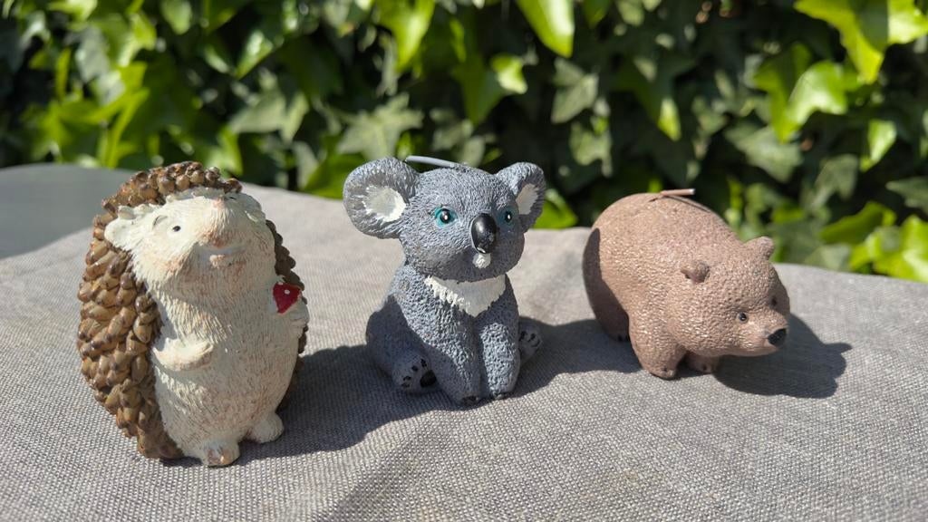 DUSK set kaarsen cuddly critters trio: australische dieren, Ophalen of Verzenden, Zo goed als nieuw, Overige materialen, Minder dan 25 cm