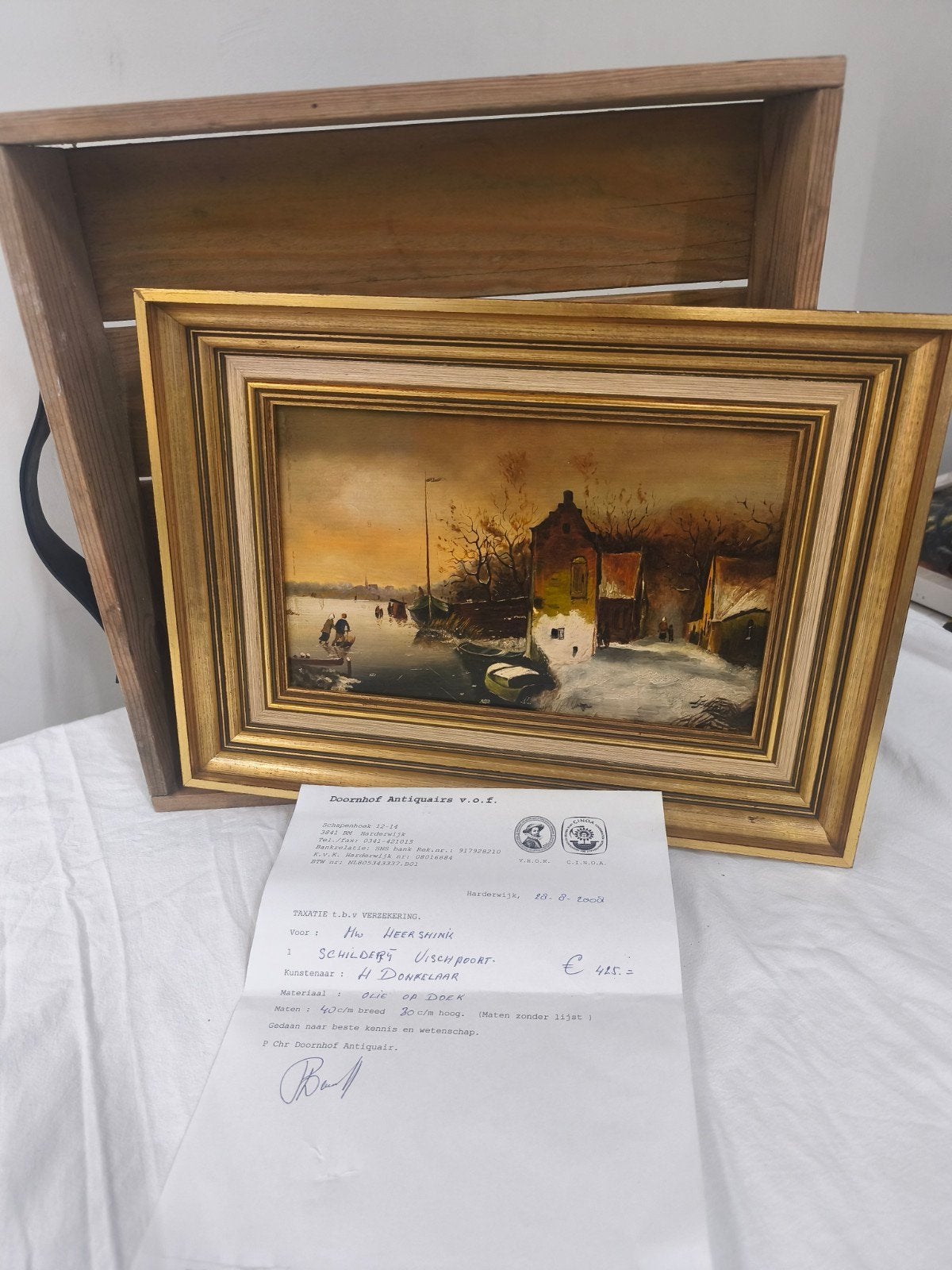 Schilderij van H. Schipper, winterlandschap HG Nuenen, Doek, Realistisch, Origineel werk, Ophalen of Verzenden