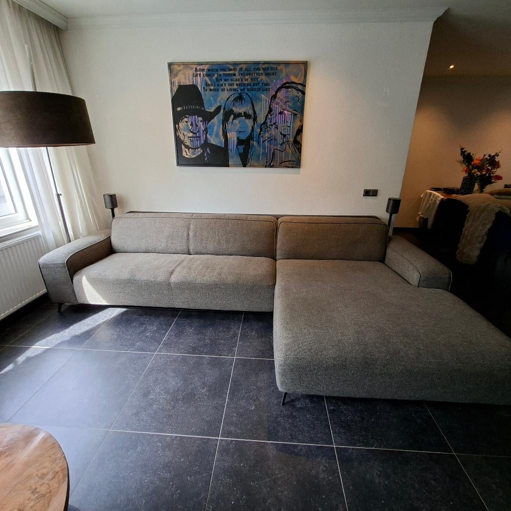 3-zits grote hoekbank ( olijfgroen) ( khaki ), Huis en Inrichting, Banken | Bankstellen, Ophalen, Gebruikt, 125 tot 150 cm, Hoekbank