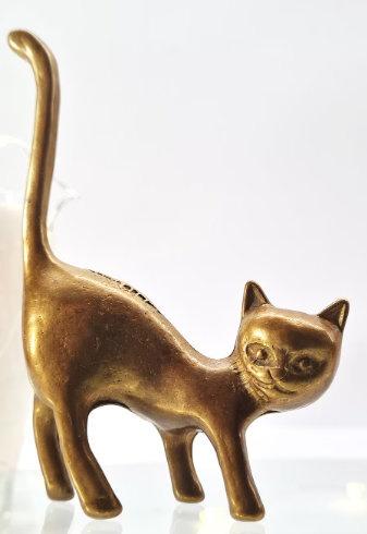 Messing ringhouder in de vorm van een kat uit de jaren 60, Antiek en Kunst, Ophalen of Verzenden