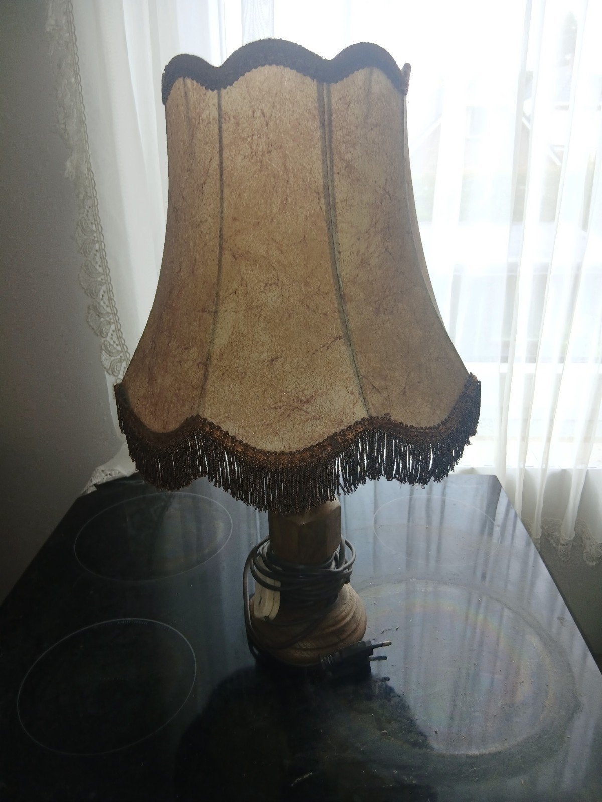 Vintage retro schemerlamp tafellamp met varkens leer, Ophalen of Verzenden, Schemerlamp, Vintage