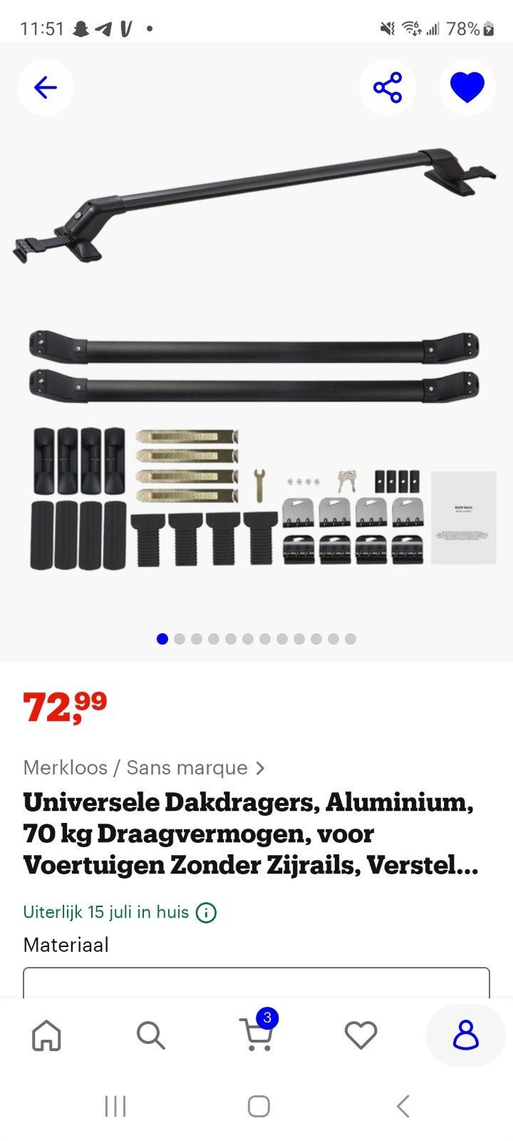 Universele Dakdragers Aluminium 70kg Draagvermogen, Auto diversen, Dakdragers, Ophalen of Verzenden, Nieuw