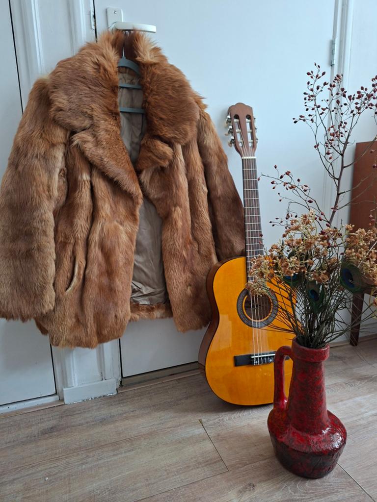 Vintage Bontjas - Bruin - Maat s/ m, Maat 38/40 (M), Bruin, Ophalen of Verzenden, Onbekend