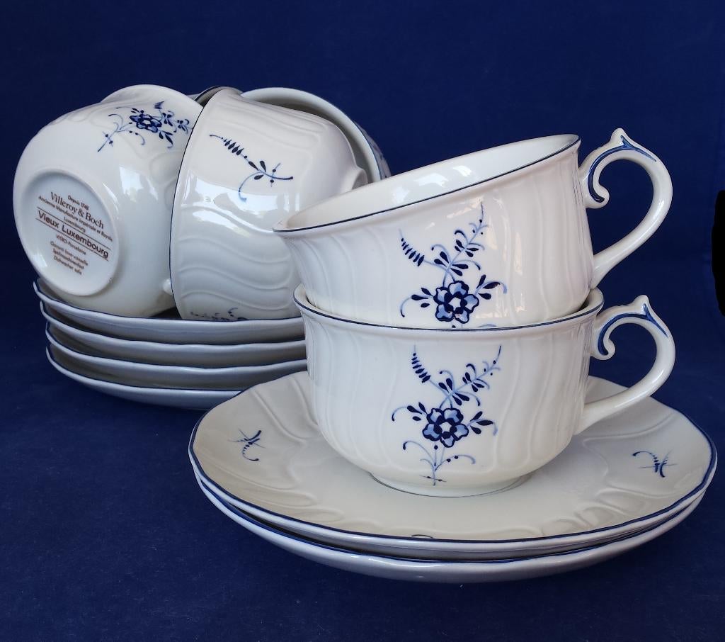 Villeroy & Boch Vieux Luxembourg - 6 theekoppen met schotel, Huis en Inrichting, Ophalen of Verzenden, Zo goed als nieuw, Overige stijlen