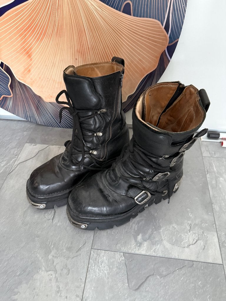 Originele New Rock Reactor boots - zwart leer, Kleding | Dames, Schoenen, Ophalen, Zwart, Zo goed als nieuw, Hoge laarzen