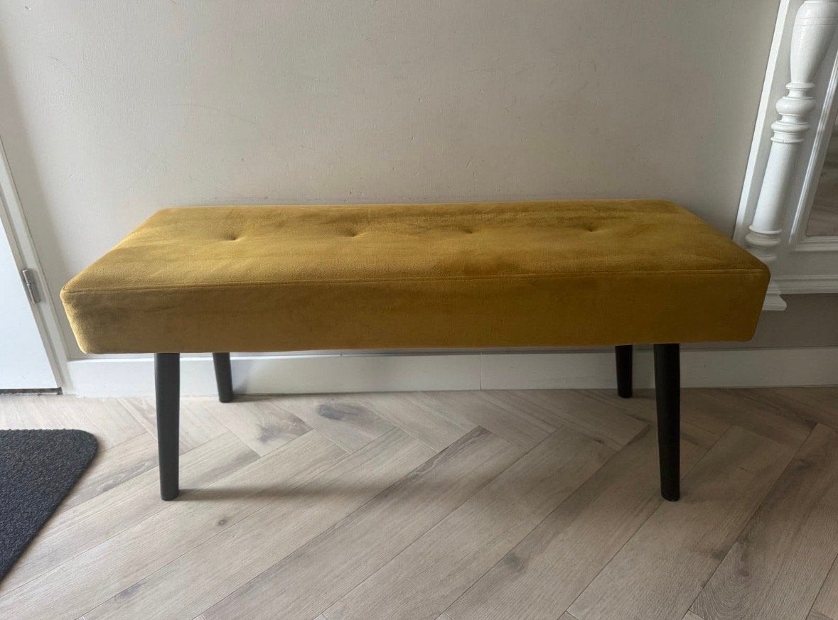 Geel fluwelen bankje, Ophalen, Minder dan 50 cm, 75 tot 100 cm, Zo goed als nieuw