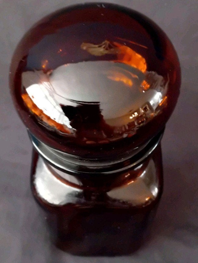 Vintage apothekerspot van amberkleurig glas, Ophalen of Verzenden
