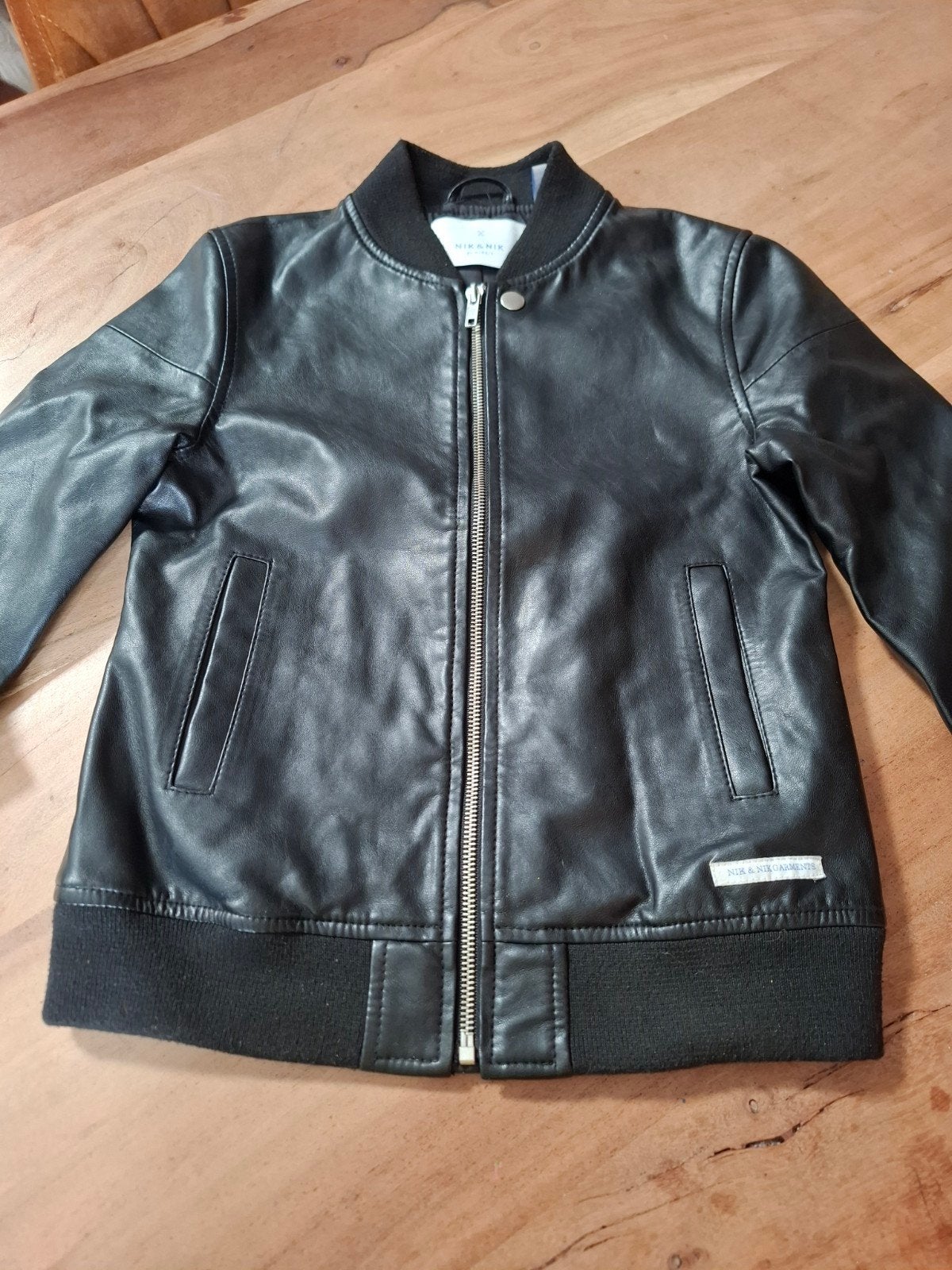 Stoere NIK&NIK leren jas (imitatie)maat 140 met 'Mr.' op rug, Ophalen, NIK&NIK, Zo goed als nieuw, Jongen