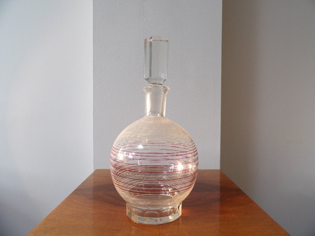 Art Deco Likeurkaraf geslepen kristal, rood/wit jaren 40/50, Ophalen of Verzenden