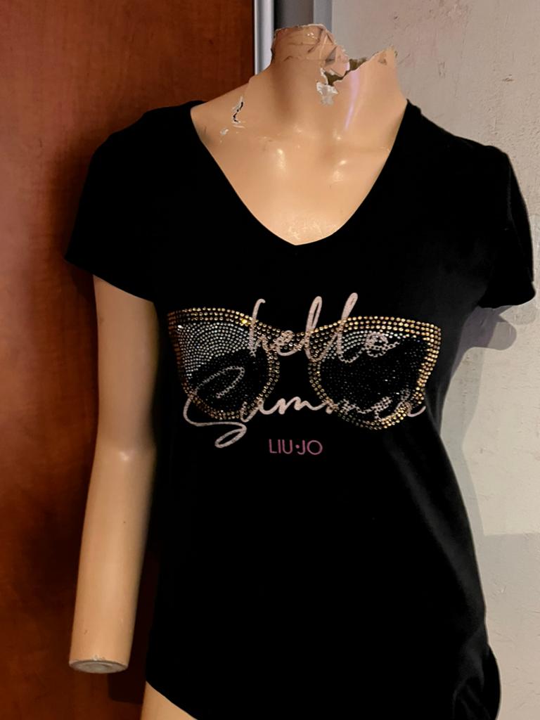 LIU JO shirt met strass  xs origineel zgan met zonnebril, Zwart, Ophalen of Verzenden, Zo goed als nieuw, Korte mouw