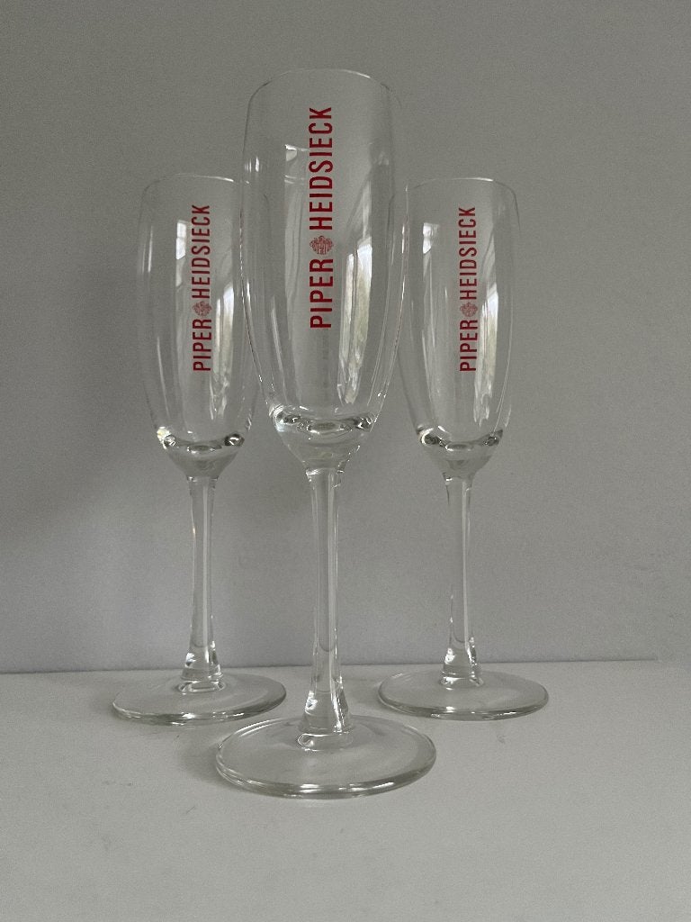 Drie hoge flutes Piper Heidsieck Champagne, Ophalen of Verzenden, Zo goed als nieuw, Overige typen
