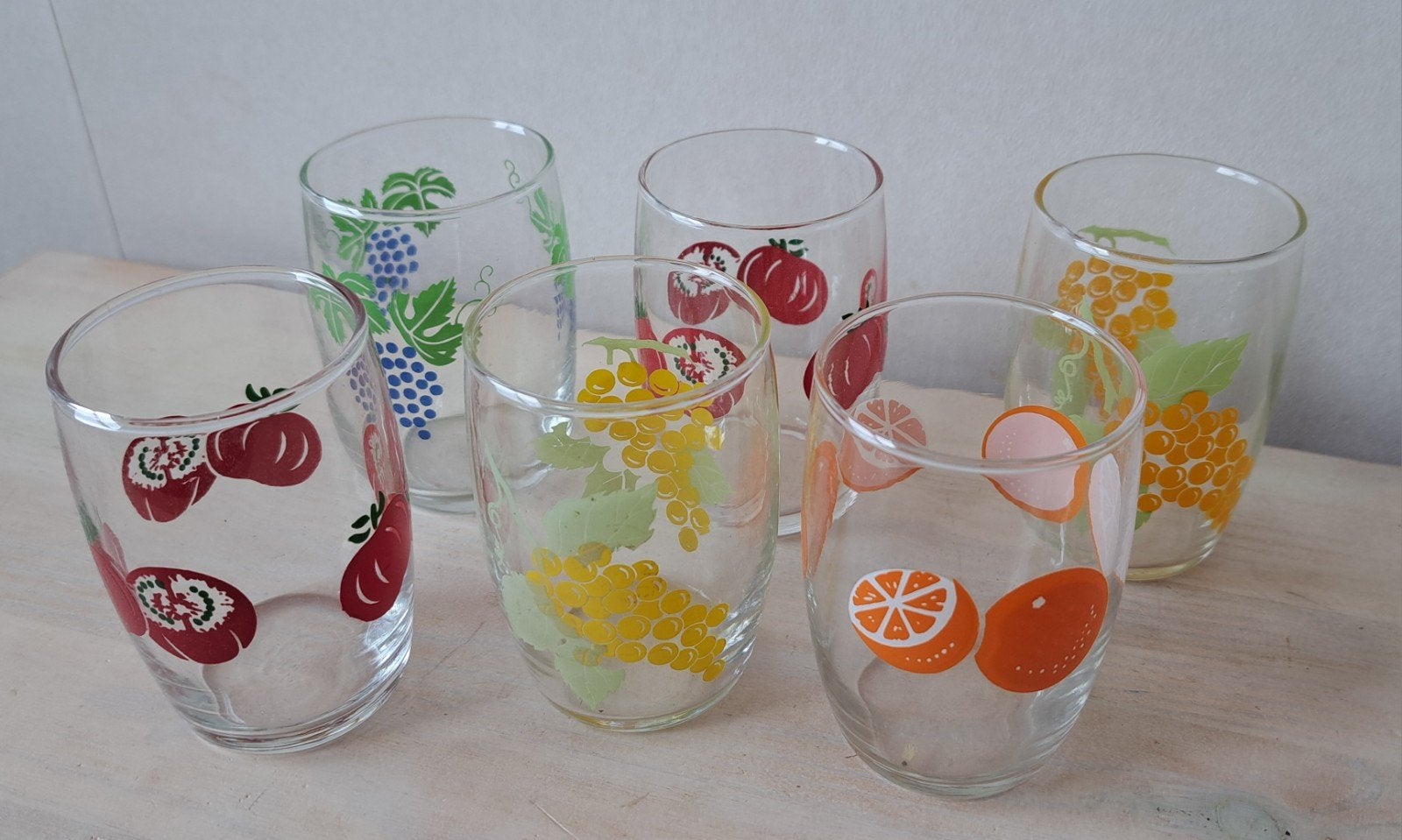 6x Vintage fruit/sap glaasjes, jaren '60/'70, Ophalen of Verzenden