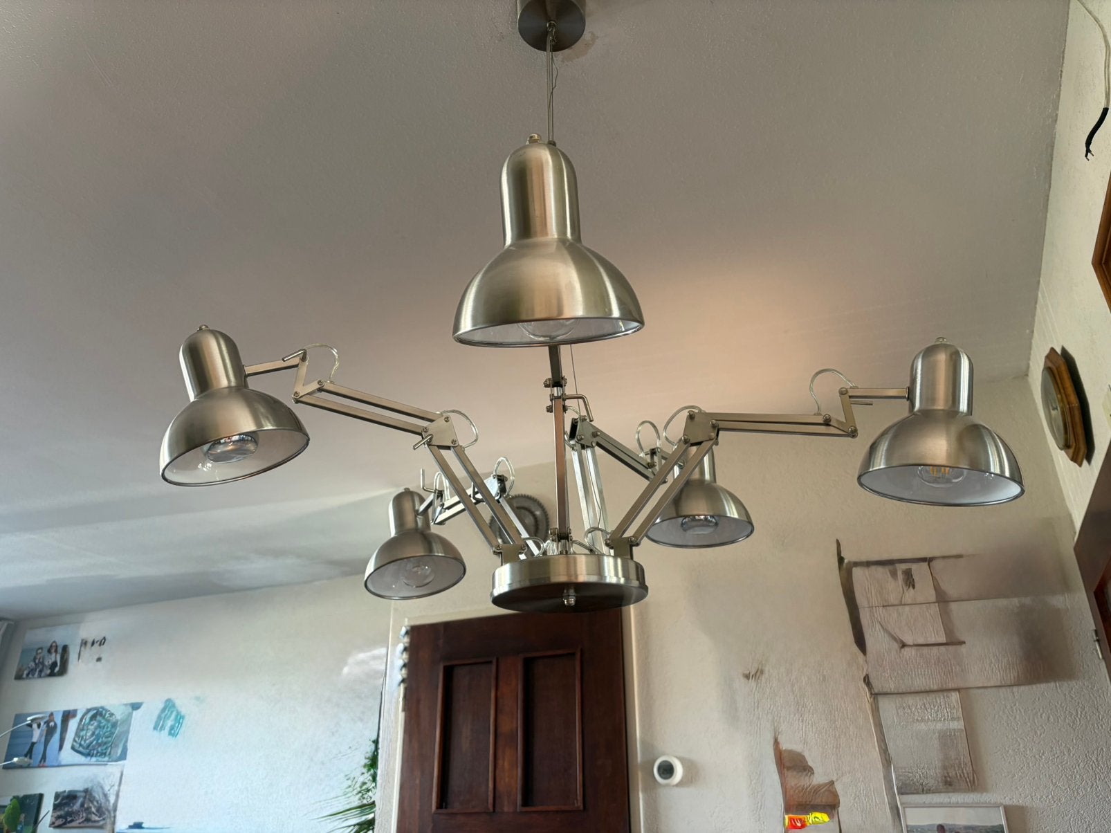 Plafond lamp met 5 armen, Ophalen, Gebruikt, E27 (groot), Metaal