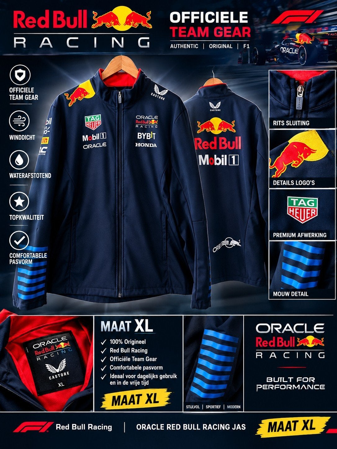 Castore Oracle Red Bull Racing Teamline Softshell Jas 2024, Ophalen, Maat 56/58 (XL), Zo goed als nieuw, Blauw