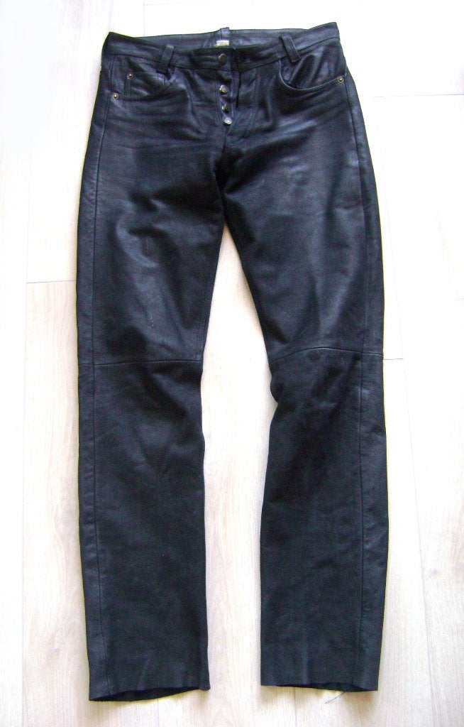 echt leer broek vintage retro biker gothic punk rock fetish, Zwart, Ophalen of Verzenden, Zo goed als nieuw, Echt leer vintage biker