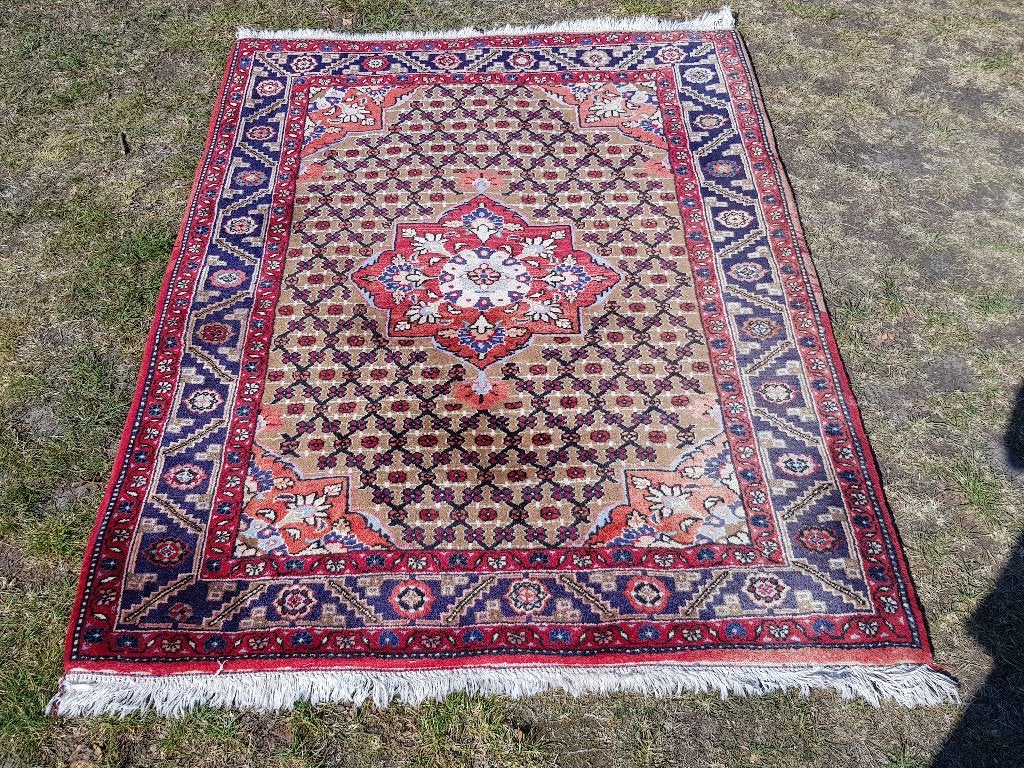 Prachtig zwaar oud handgeknoopt Perzisch tapijt 106-142 cm., Ophalen of Verzenden