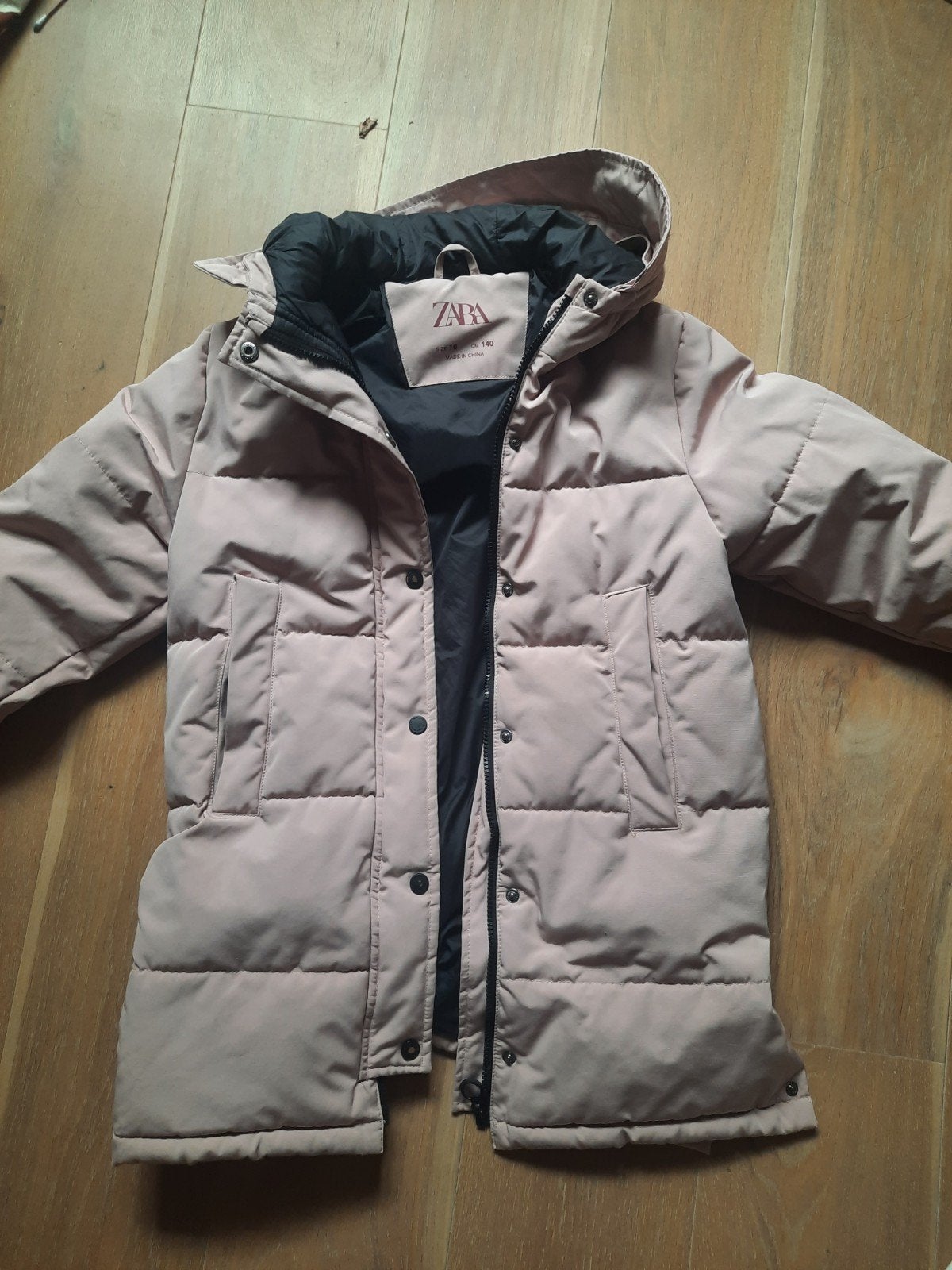 Zara meisjes winterjas Oud Roze/Zwart - Maat 140, Ophalen, Gebruikt, Meisje, Zara