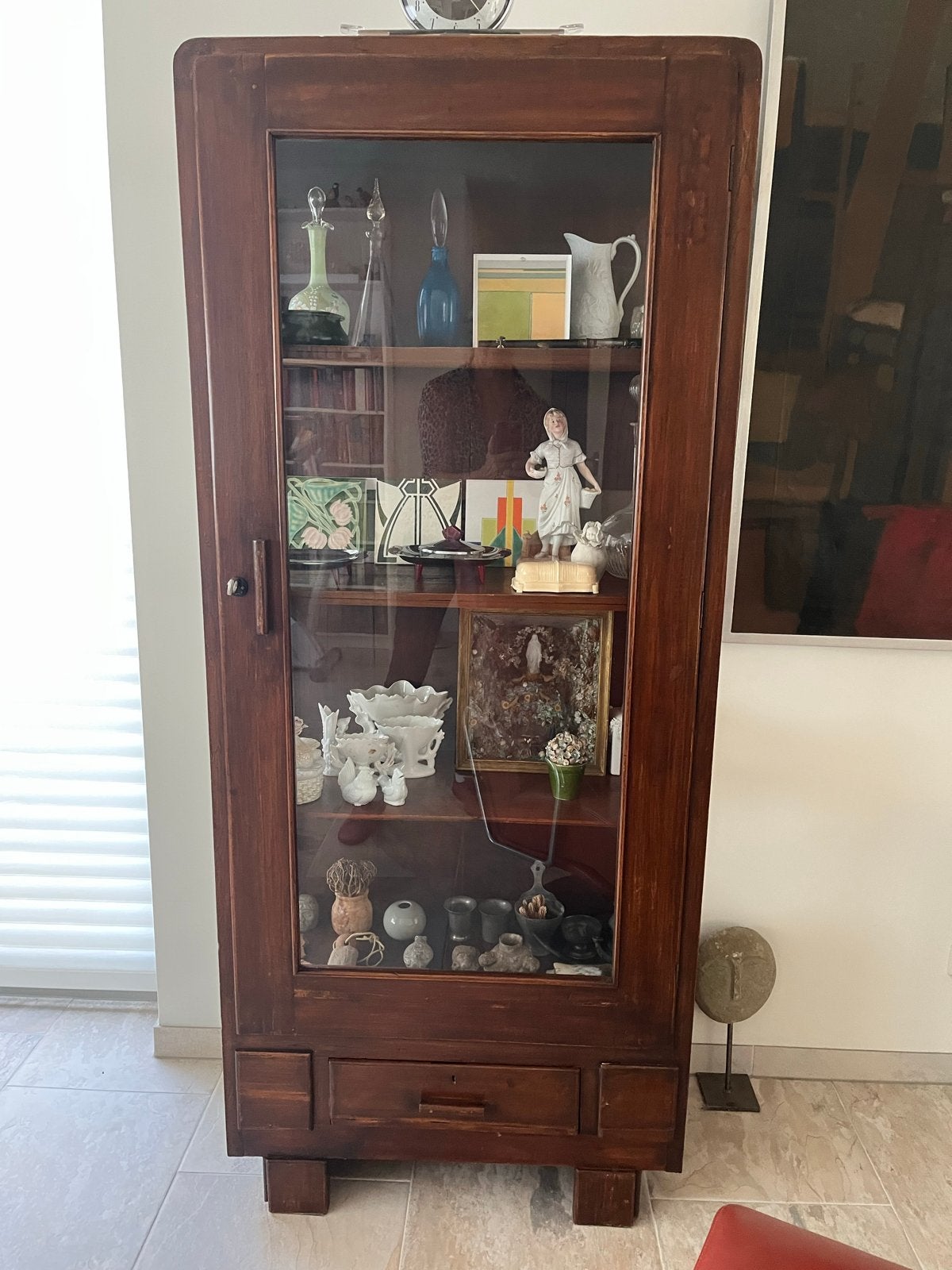 Art Deco vitrinekast met glazen deuren en lade, Ophalen of Verzenden