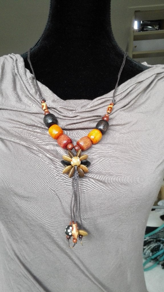 Nieuwe handgemaakte ketting met houten kralen, Overige materialen, Verstelbaar, Overige kleuren, Nieuw