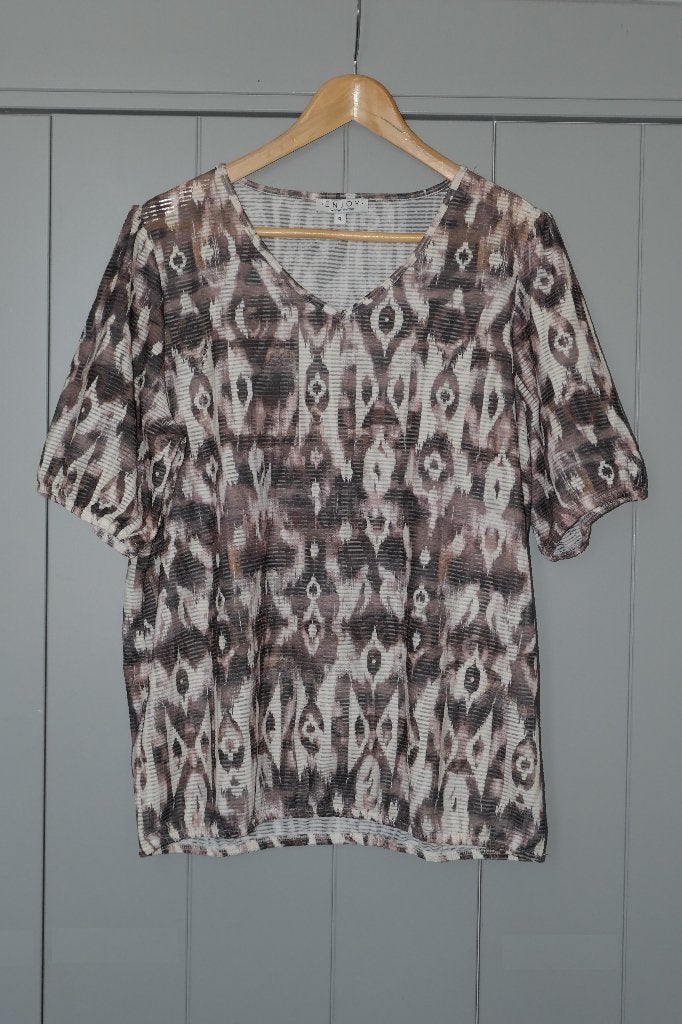 NIEUW Top wit bruin elastiek | XL | Enjoy, Kleding | Dames, Bruin, Maat 46/48 (XL) of groter, Enjoy, Nieuw