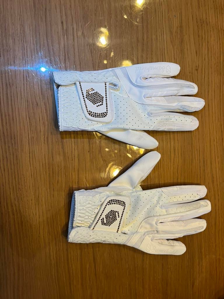 Witte samschield handschoenen met rose gouden steentjes, Dieren en Toebehoren, Paardrijkleding, Ophalen of Verzenden, Zo goed als nieuw