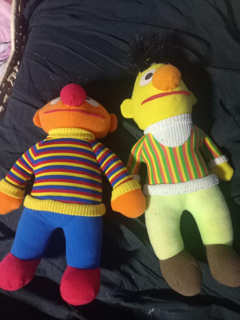 Ernie & Bert Sesamstraat Poppen 1992 - Vintage Knuffels, Overige merken, Overige karakters, Overige typen, Ophalen of Verzenden