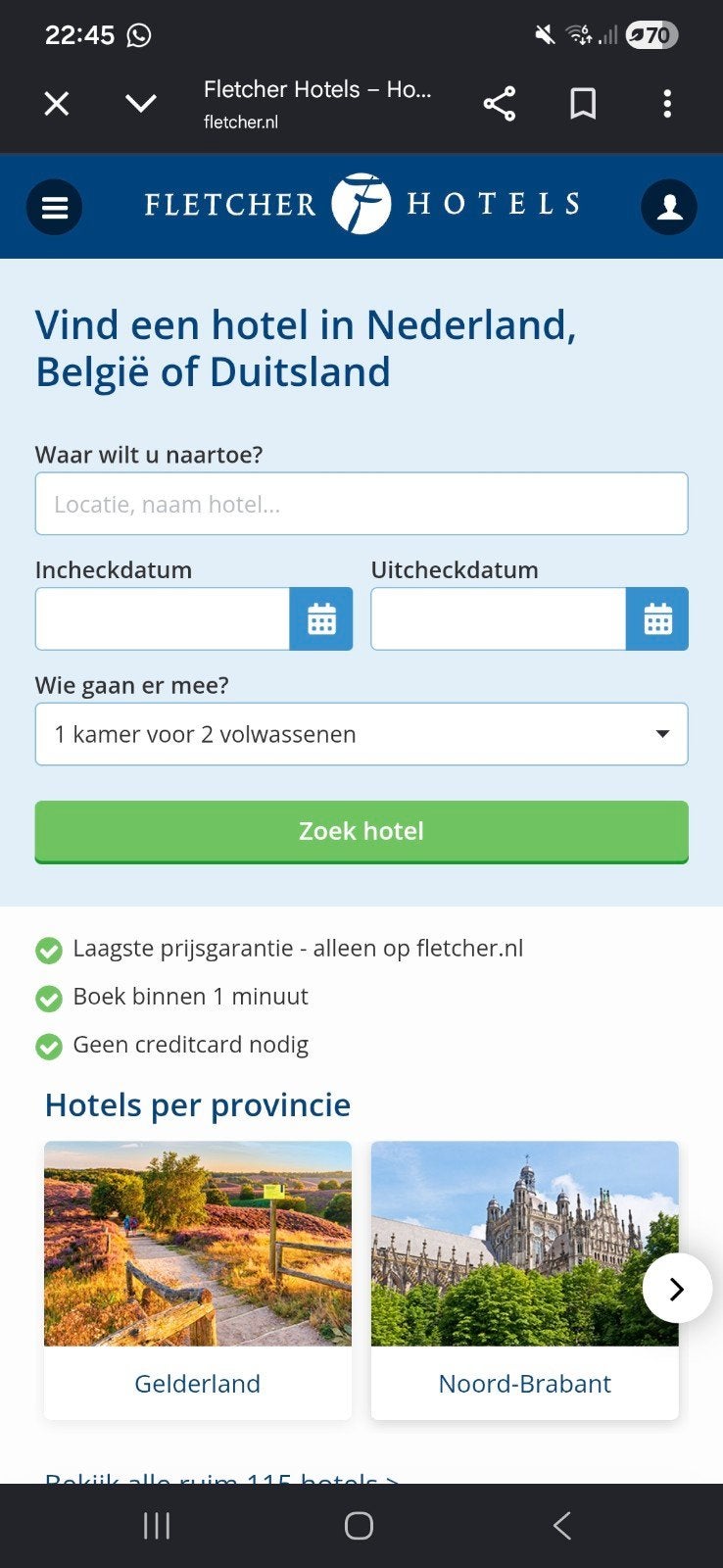 Fletcher Overnachting, Twee personen, 1 overnachting