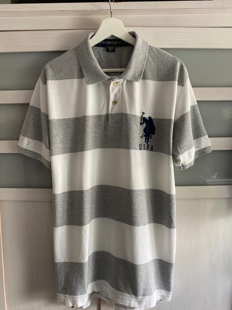 U.S. Polo Assn. gestreept poloshirt maat M, Ophalen of Verzenden, Zo goed als nieuw, Maat 48/50 (M), Grijs