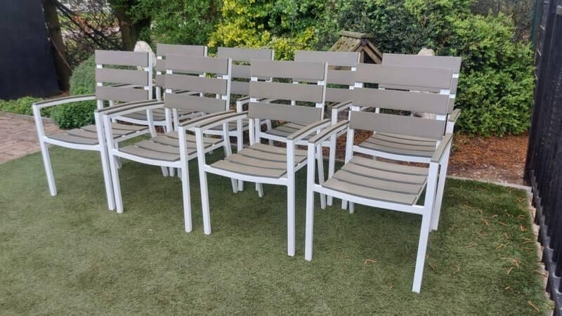 8 polywood tuinstoelen, Tuin en Terras, Ophalen, Gebruikt, Stapelbaar
