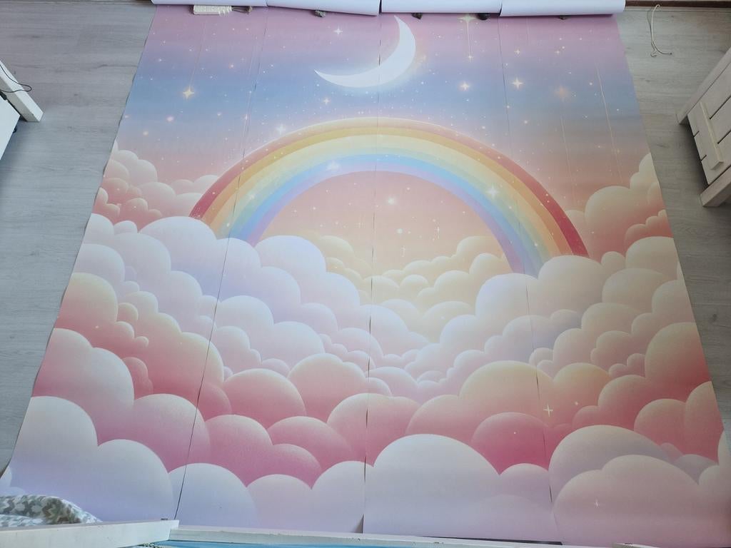 Behang regenboog wolken meisjes roze, Ophalen of Verzenden, Minder dan 10 m², Roze