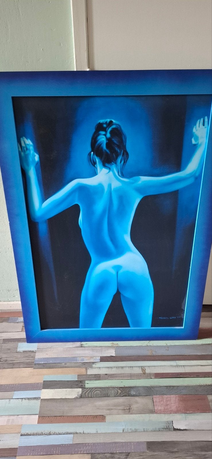 Michael Loeb '99 - Sensueel Vrouwenportret in Blauw, Antiek en Kunst, Kunst | Schilderijen | Modern, Ophalen, Print, Overige materialen