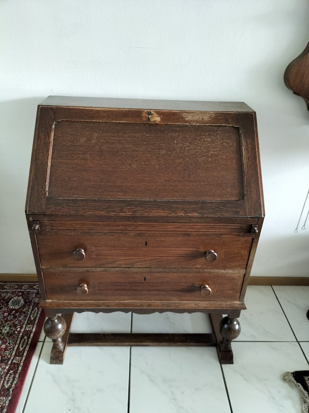Antiek Eiken Secretaire met groen Vilt, Ophalen