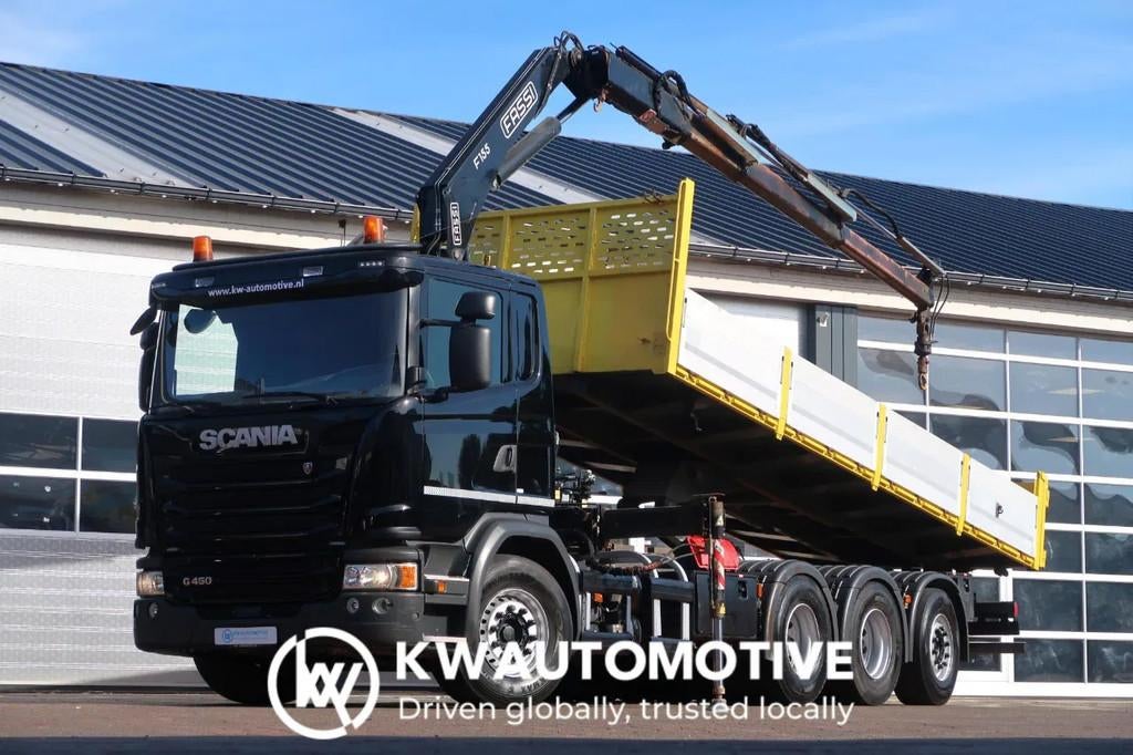 Scania G450 8X4/ KIPPER KRAN/ FASSI 15 TON CRANE/ EURO 6/ FU, Automaat, Achterwielaandrijving, Scania, Zwart