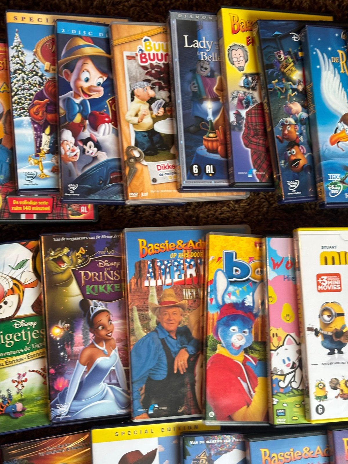75 st. DVD’s  kinderfilms: Disney, Bassie & Adriaan, en me, Cd's en Dvd's, Gebruikt, Animatie, Alle leeftijden, Box/collectie