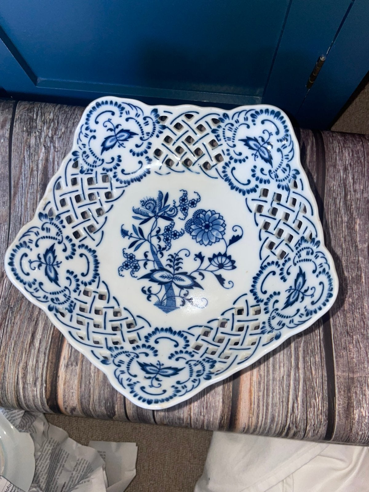 Mooie antieke schaal Blue Danube, Ophalen of Verzenden