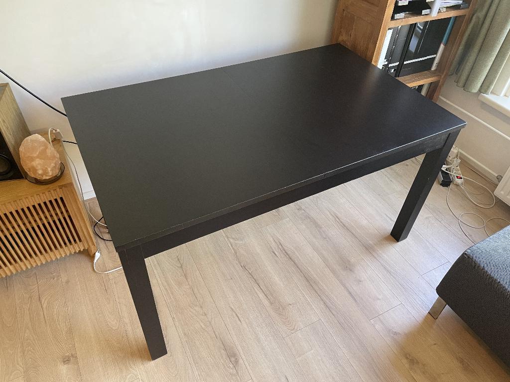 IKEA BJURSTA Uitschuifbare eettafel/bureau + gratis stoel, Ophalen, Gebruikt, Hout, 84 cm
