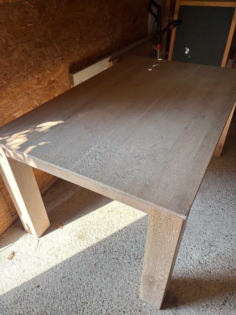 Robuuste eiken whitewash eettafel voor 6-8 personen, Huis en Inrichting, Tafels | Eettafels, Ophalen, Gebruikt, Eikenhout, 50 tot 100 cm