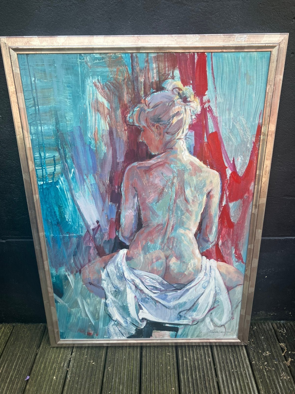 Schilderij half naakte vrouw van schilderes Charlotte Leene., Ophalen