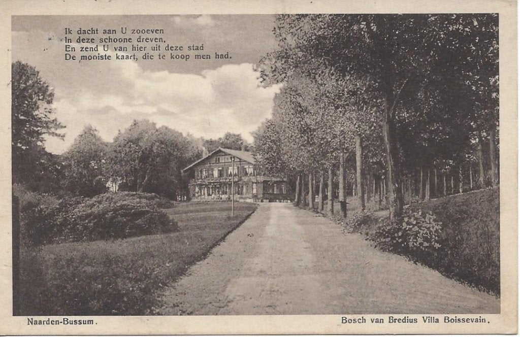 Naarden-Bussum, Bosch v Bredius, Villa Boissevain, gel. 1916, Verzamelen, Verzenden, Voor 1920, Gelopen, Noord-Holland