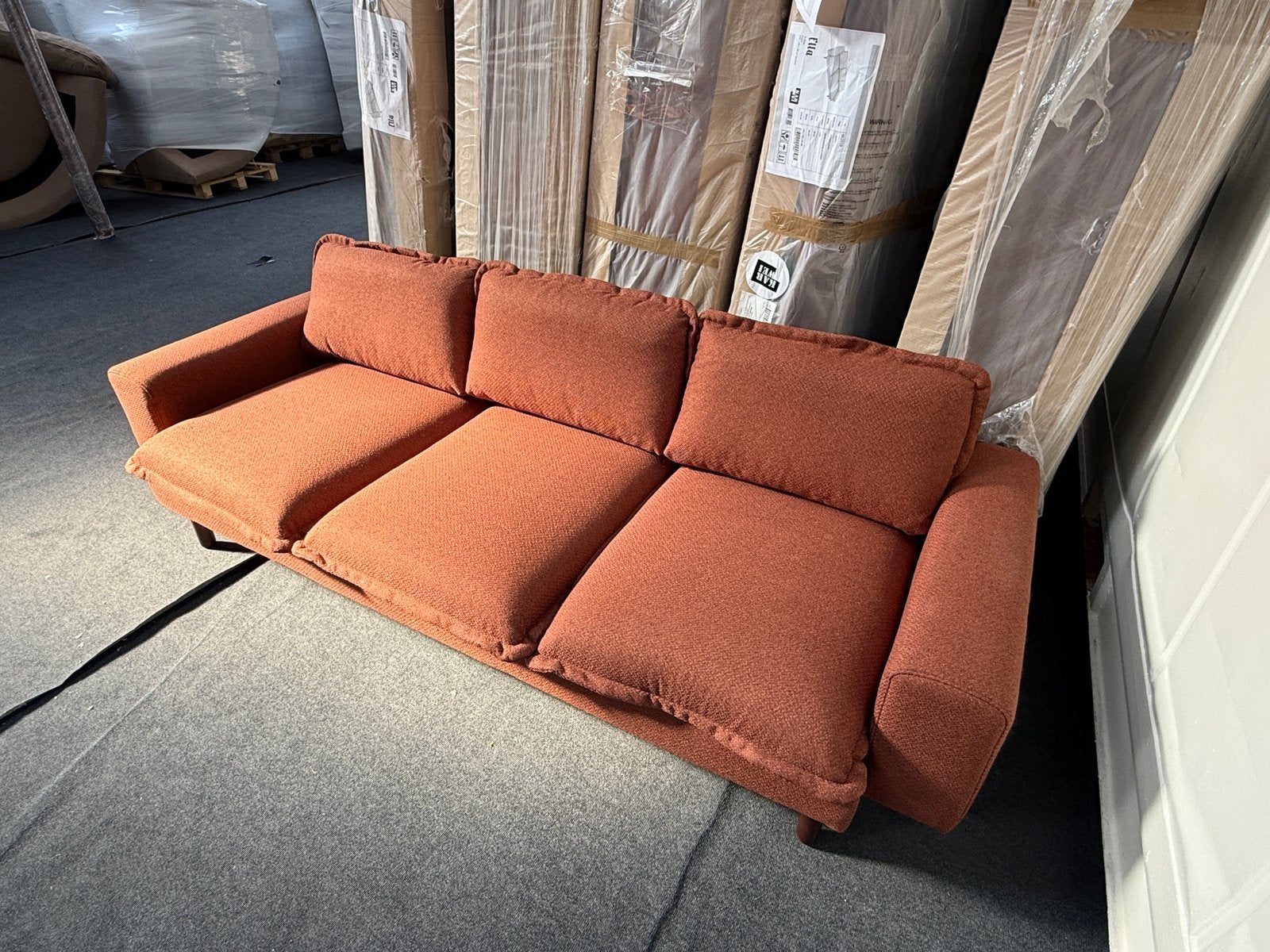Retourdeal KARWEI 3-zits bank Ella terracotta stof OP=OP, Ophalen of Verzenden, Nieuw, 75 tot 100 cm, Stof