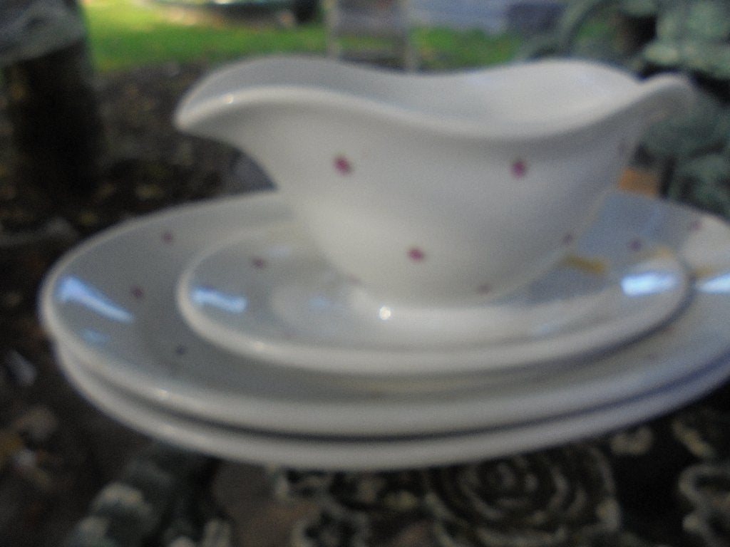 2 x Ovale Vleesschaal + Juskom MOSA mini roze roosjes, Ophalen of Verzenden