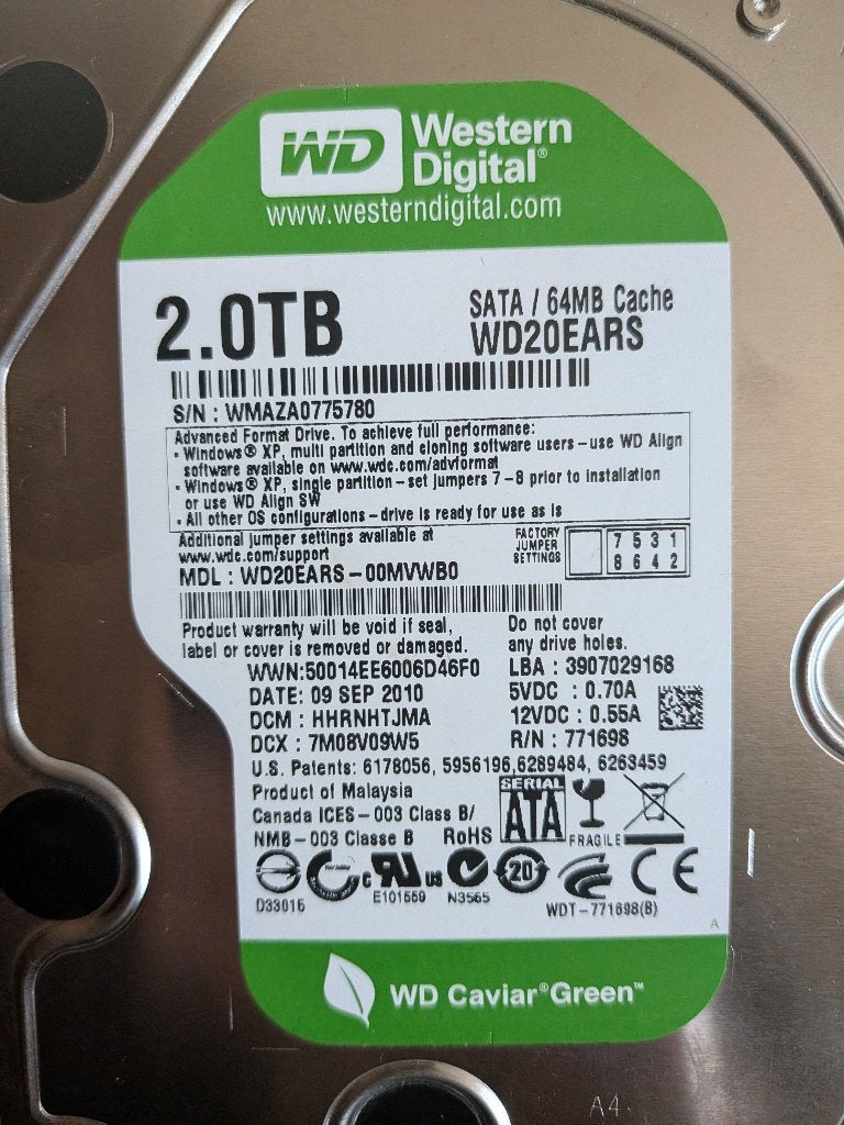 Western Digital WD Caviar Green 2TB HDD SATA, Ophalen, Western Digital (WD), Zo goed als nieuw, SATA