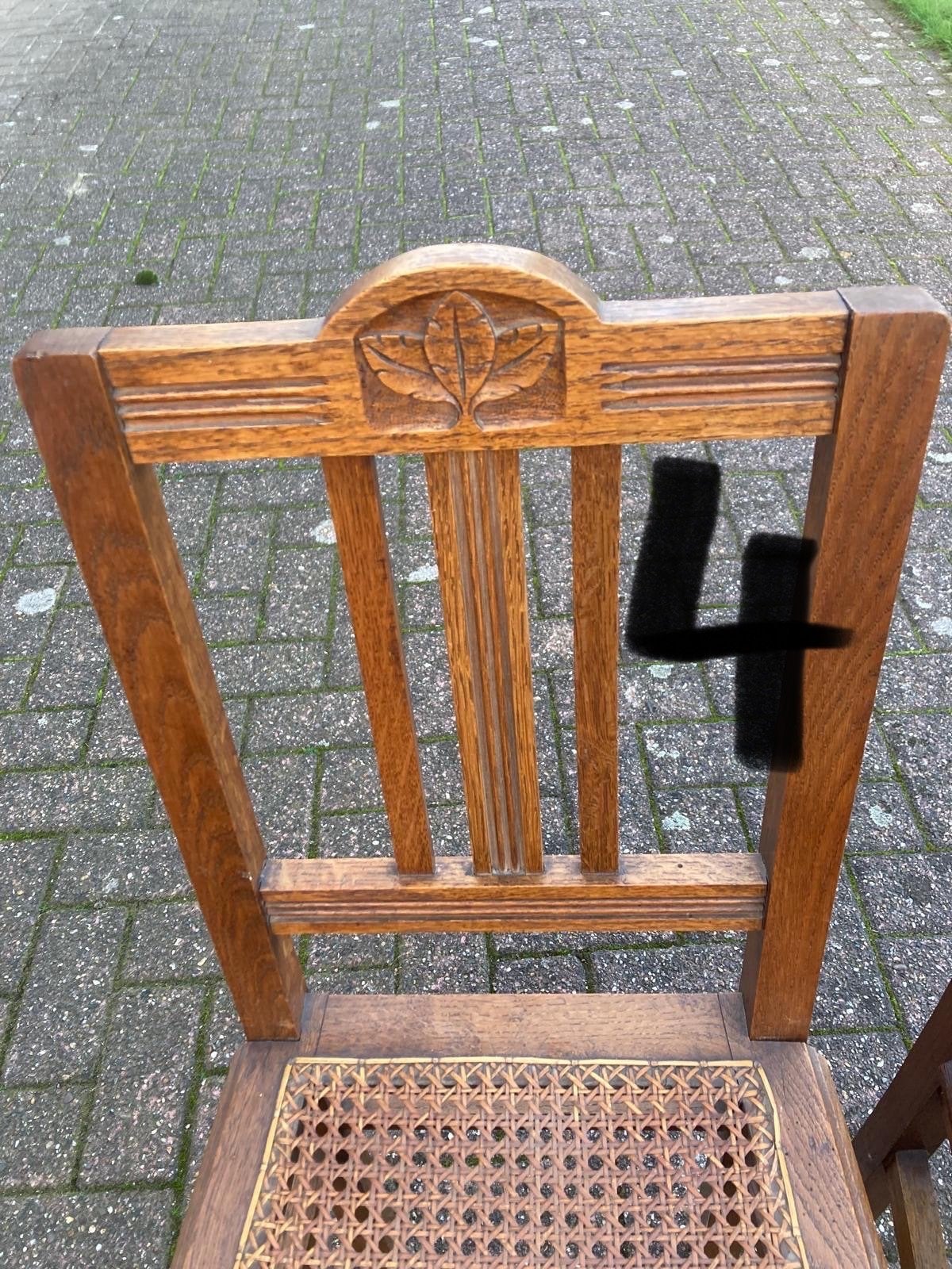4 Antieke houten stoelen met rieten zitting, Antiek en Kunst, Ophalen
