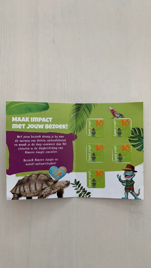 Spaarkaart Dierenpark Almere Jungle voor gratis 2e toegang, Twee personen, Kortingskaart