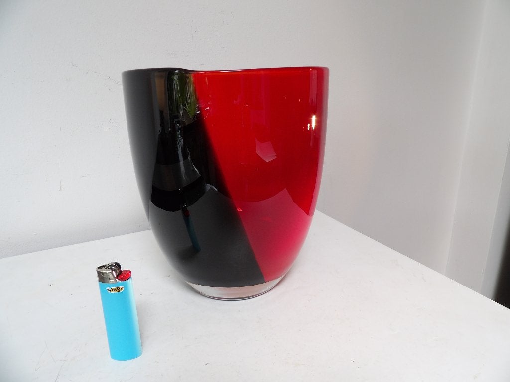 Grote Murano Vaas, rood/zwart, 80-er jaren, mondgeblazen, Ophalen of Verzenden