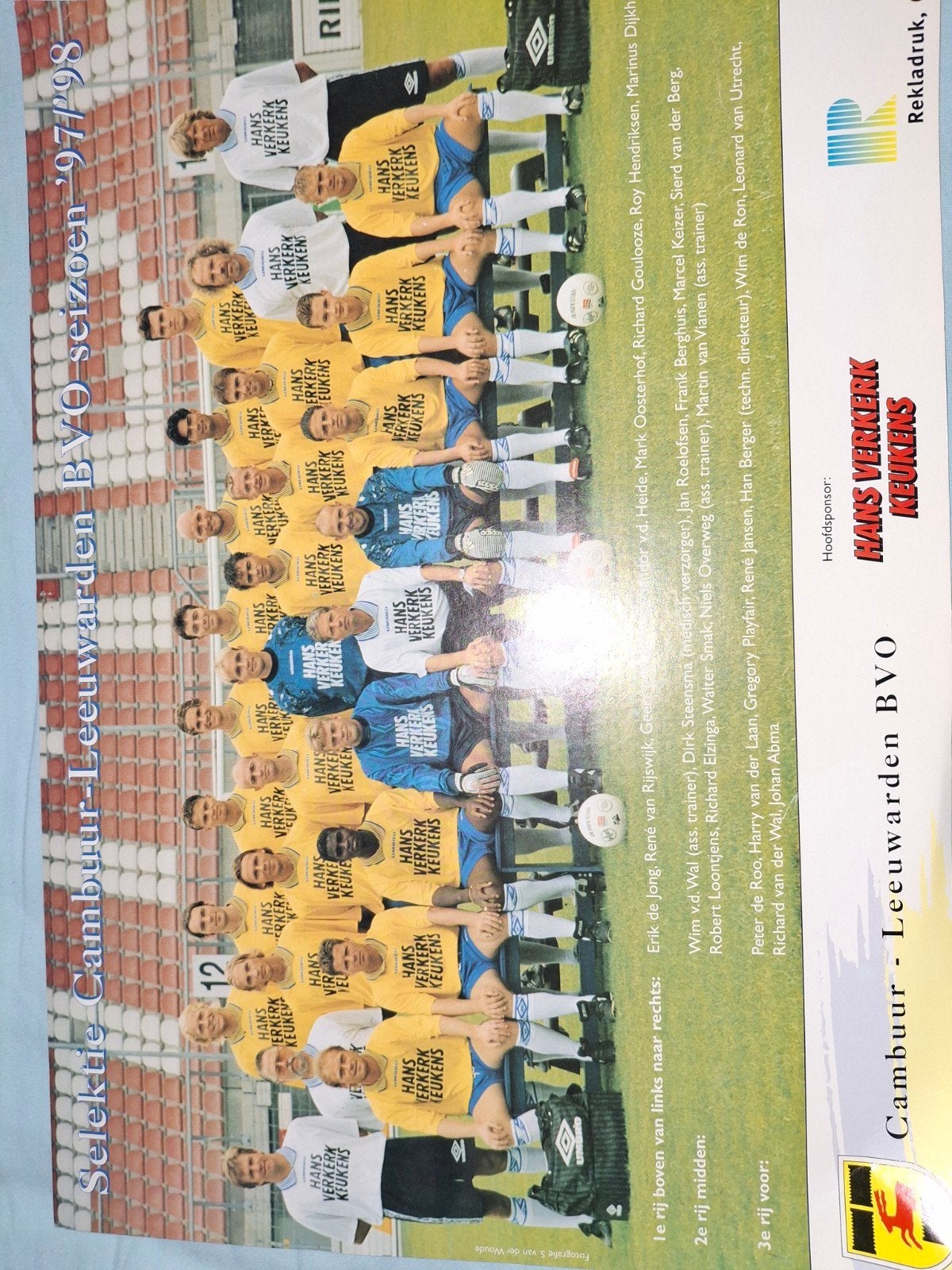 SC Cambuur Promotiejaar 97/98 met Sandor vd Heide e.a., Ophalen of Verzenden, Gebruikt, Overige binnenlandse clubs, Poster, Plaatje of Sticker