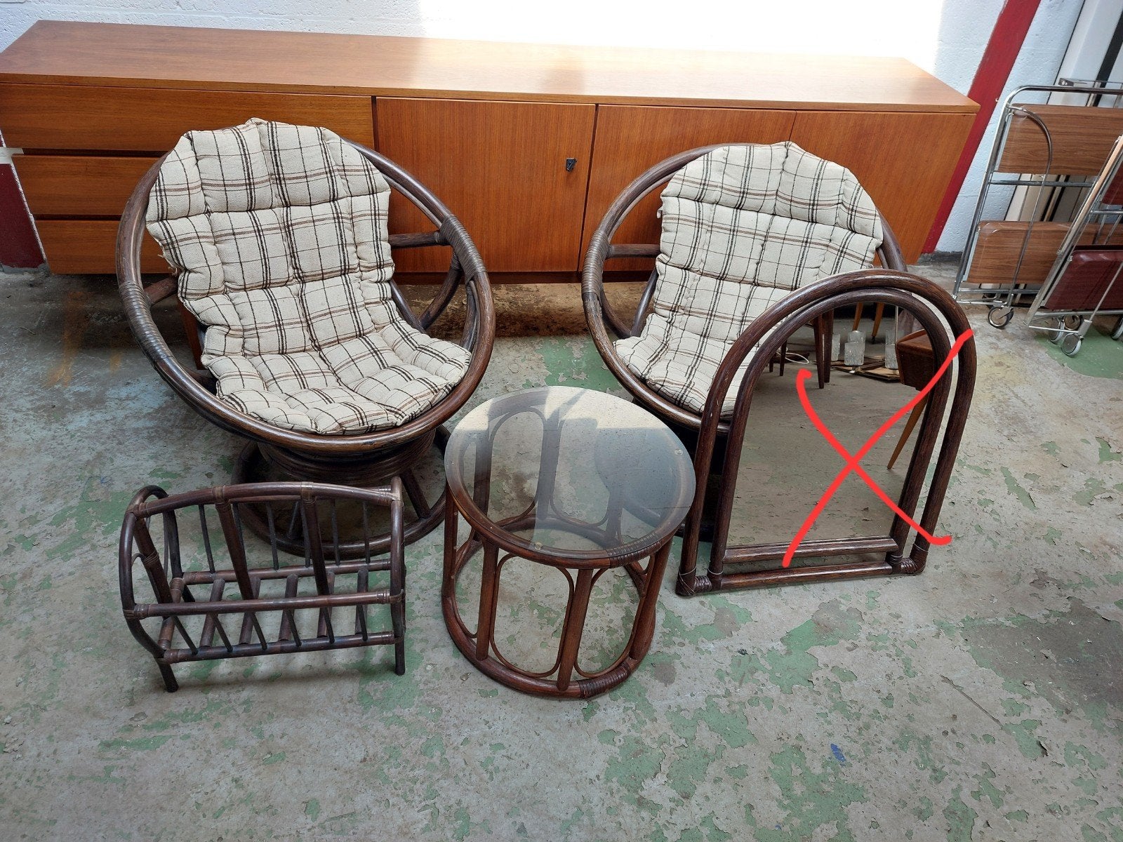 Vintage rotan manou loungeset (setprijs), Ophalen