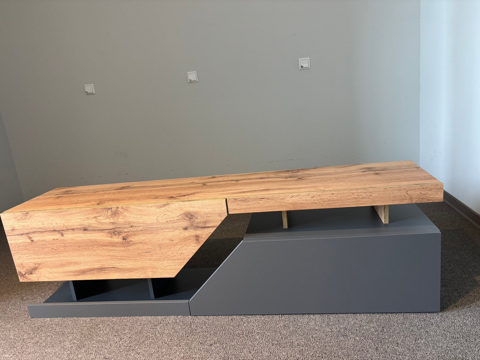 Tv-meubel Meubella Canberra eiken/antraciet 160x35x46(lxdxh), Ophalen, 150 tot 200 cm, Zo goed als nieuw, Minder dan 100 cm