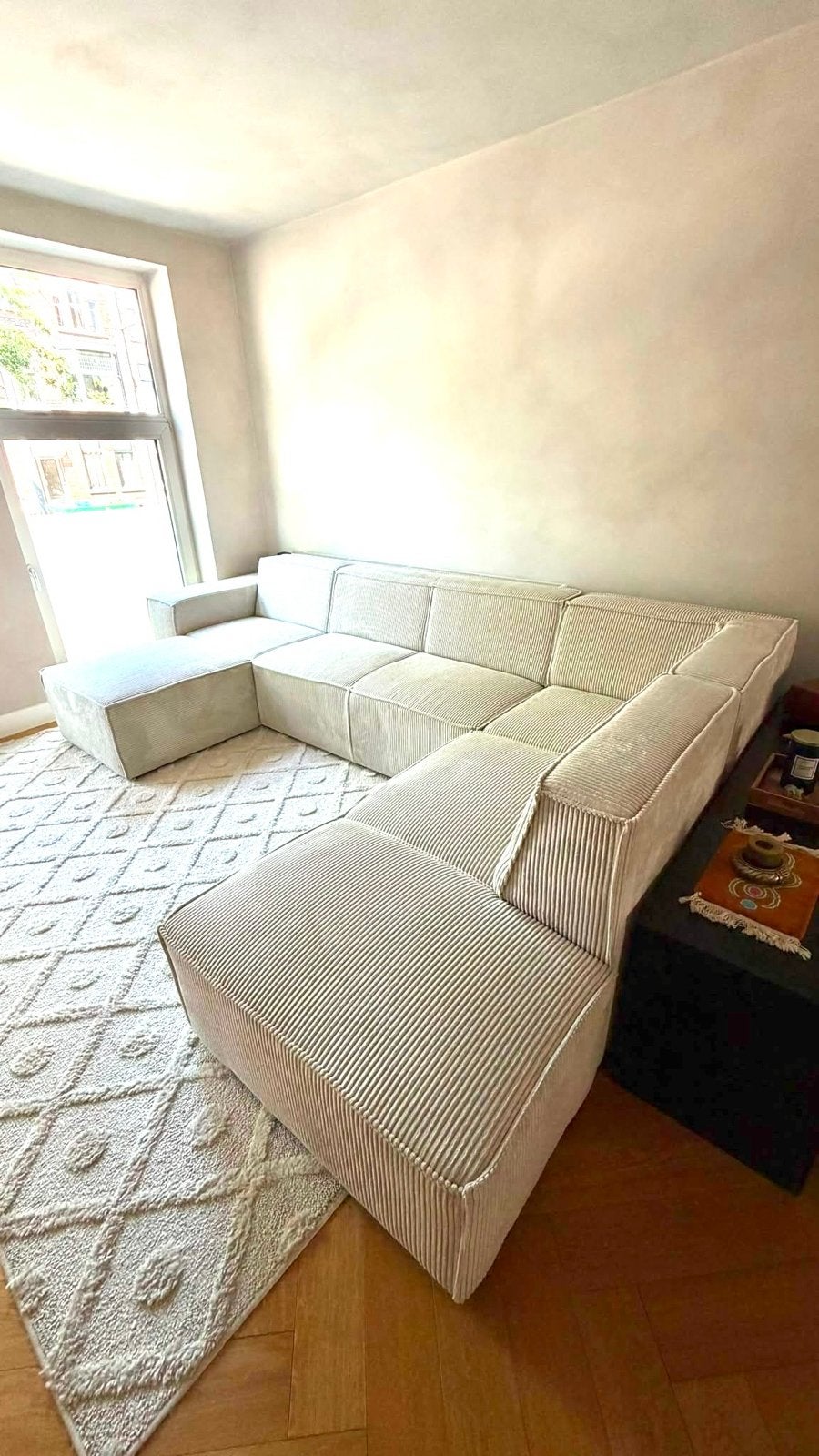 Meubella Monet XL Hoekbank met Chaise Longue - Beige, Ophalen, Zo goed als nieuw, Stof
